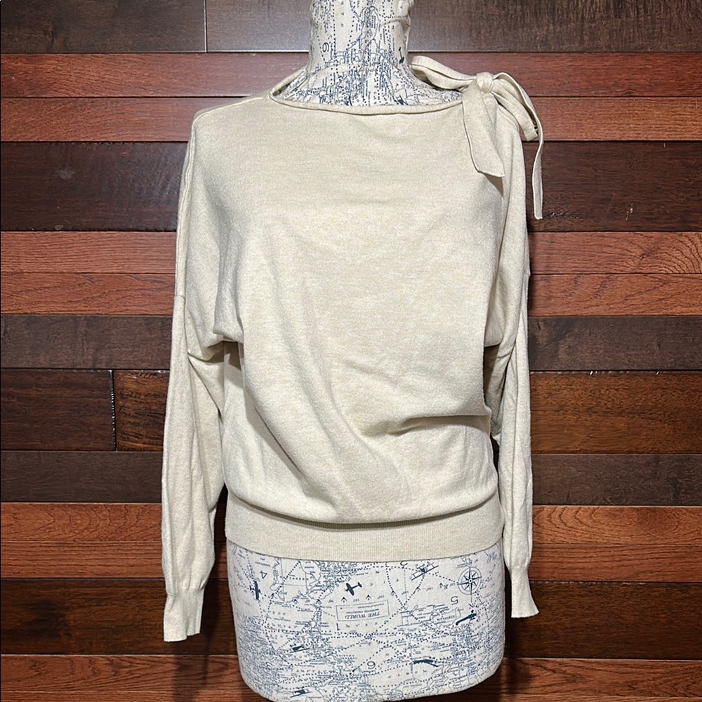 No Brand Tag Crew Neck Dolman Sleeve Cream Tie Shoulder Sweater